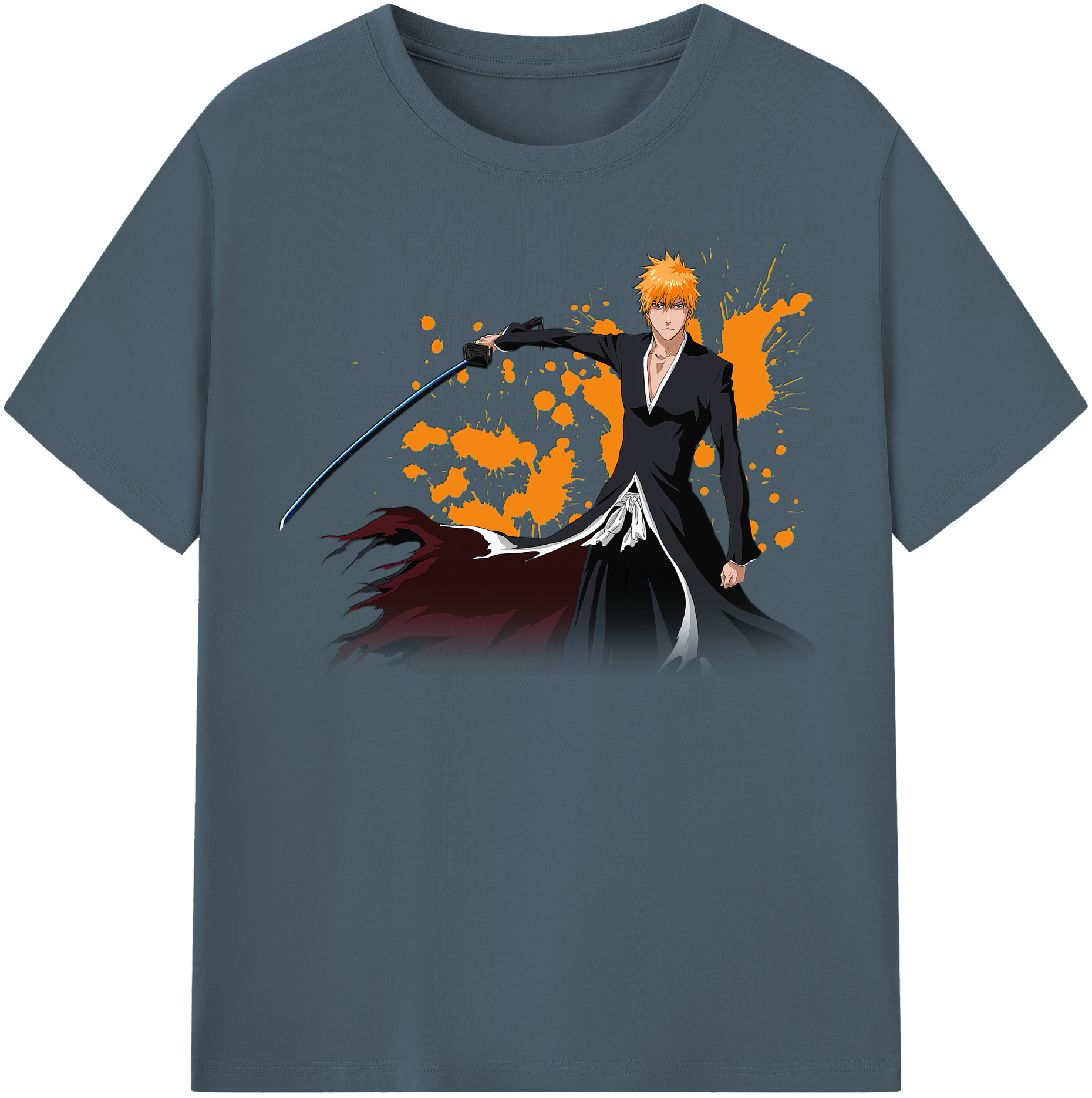 （画像用） ブリーチ 黒崎一護（くろさき いちご）BLEACH Kurosaki Ichigo 綿100％半袖Tシャツ（フロントプリント）